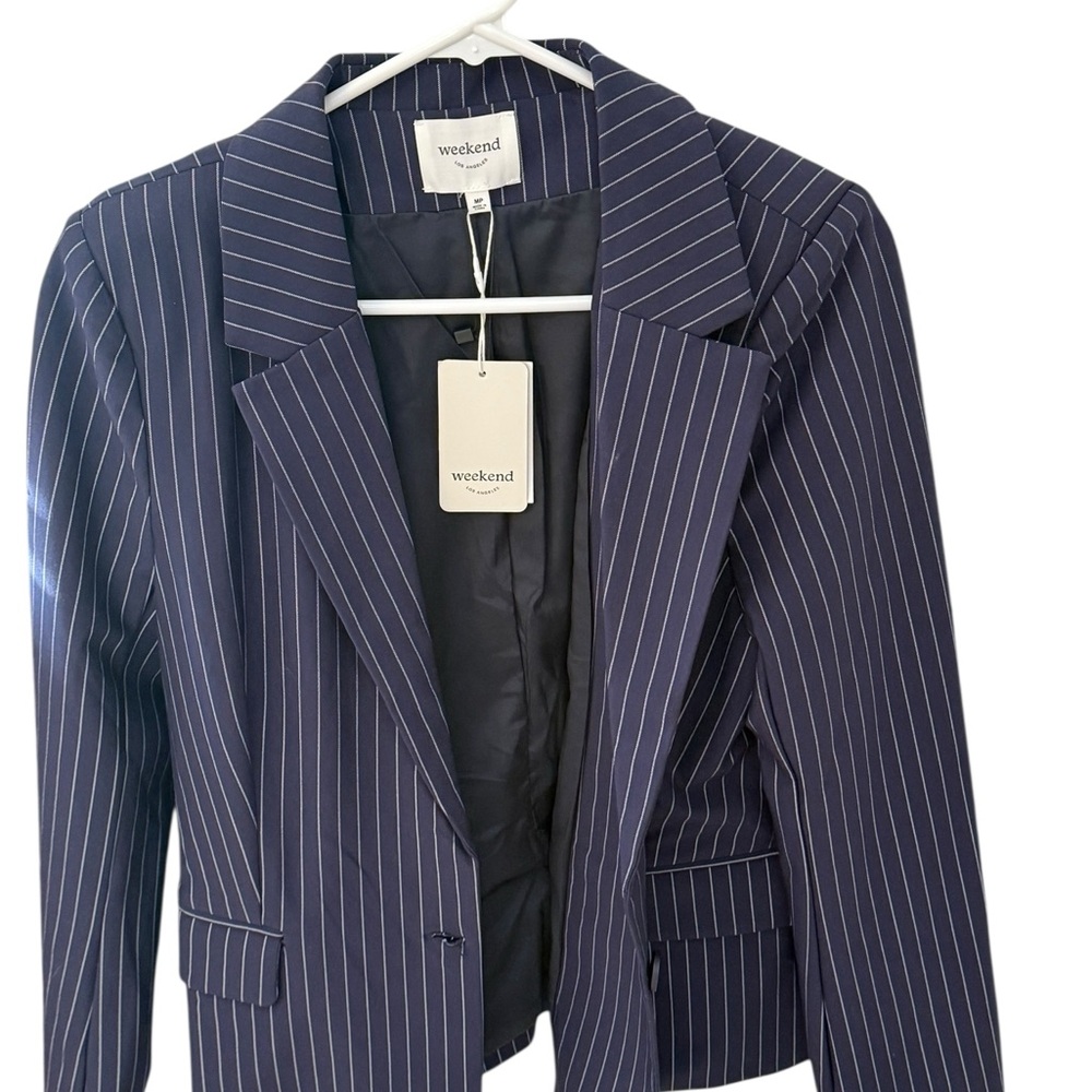 NWT Weekend LA Blue Pinstripe Blazer MP Petite